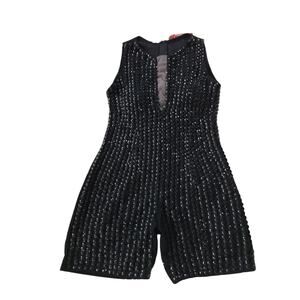 Black Romper front rhinestone details made to order in Brazil